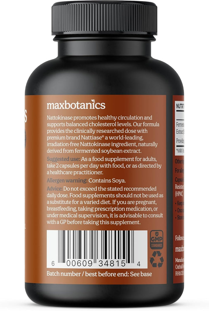 Nattokinase 4000 FU - 120 Capsules High Strength Supplement - Natural Japanese Natto Enzyme - UK Made, GMP Certified, Zero Additives