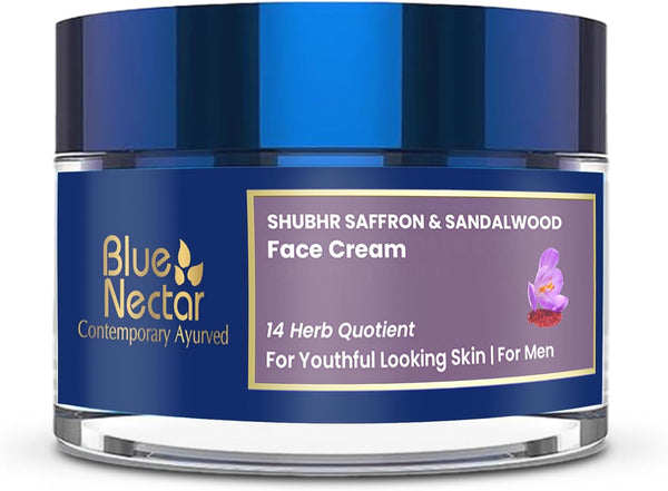 Men Face Cream, Natural Skin Brightening Cream, anti Aging Face Cream for Men with Sandalwood, Saffron and Almond Oil (14 Herbs, 50G)