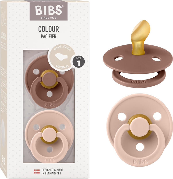 Colour Anatomical Soother 2-Pack, BPA Free Dummy Pacifier, Orthodontic Nipple. Natural Rubber Latex, Made in Denmark. 0-6 Months (Pack of 2), Sand/Iron