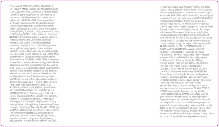 Pre-Workout Gummies – Cola Flavour – Energy-Boosting Caffeine Gummies with L-Citrulline, Taurine, and B Vitamins – Fast-Acting & Convenient Pre-Workout Supplement