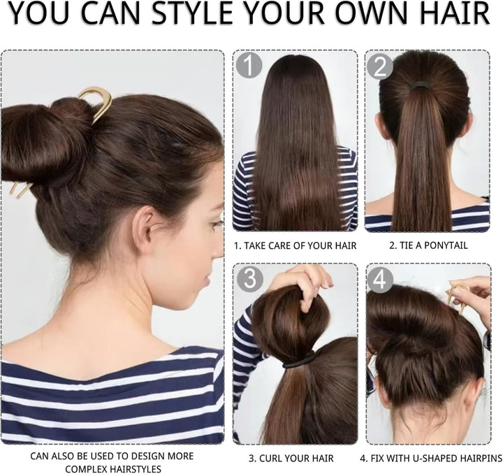 4 PCS French Hair Pins U-Shaped Hair Pins Delicate French Twist Pins for Variety Occasions Gold and Silver Hair Clips Dark and Light Tortoiseshell Clips for Women and Girls (Metal and Acetate)