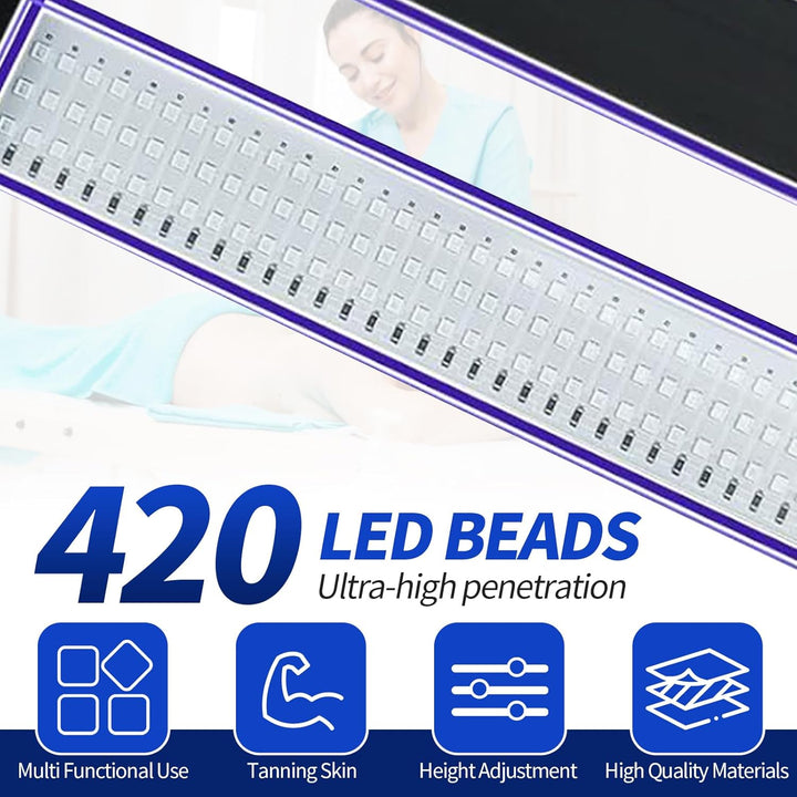 Tanning Lamp for Home with 460Nm & 490Nm Blue Light, 60W Face Tanning Lamp with 4 Lamp Heads and Adjustable Bracket, Tanning Bed with Adjustable Lighting Mode Intensity Time, Sunbeds for Home Tanning