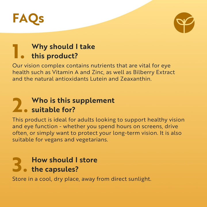 Lutein Natural Eye Supplement – 90 Vegan Capsules - Zeaxanthin, Bilberry Extract, Vitamins A, B12 & Zinc – for Maintenance of Normal Vision – Made in the UK