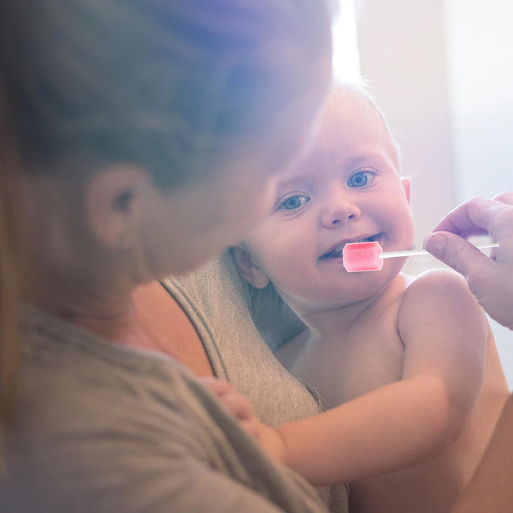 50 Pcs Mouth Swabs, Oral Care Sponge Swab Disposable Mouth Swab Tooth Cleaning Tool Dental Care Kit, Mouth Sponges for Kit Foam Swab Sticks for Oral Care (Pink)