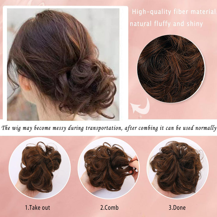 Curly Synthetic Hair Claw Clip Messy Bun Extensions Women'S Ponytail Hair Accessories (Black)