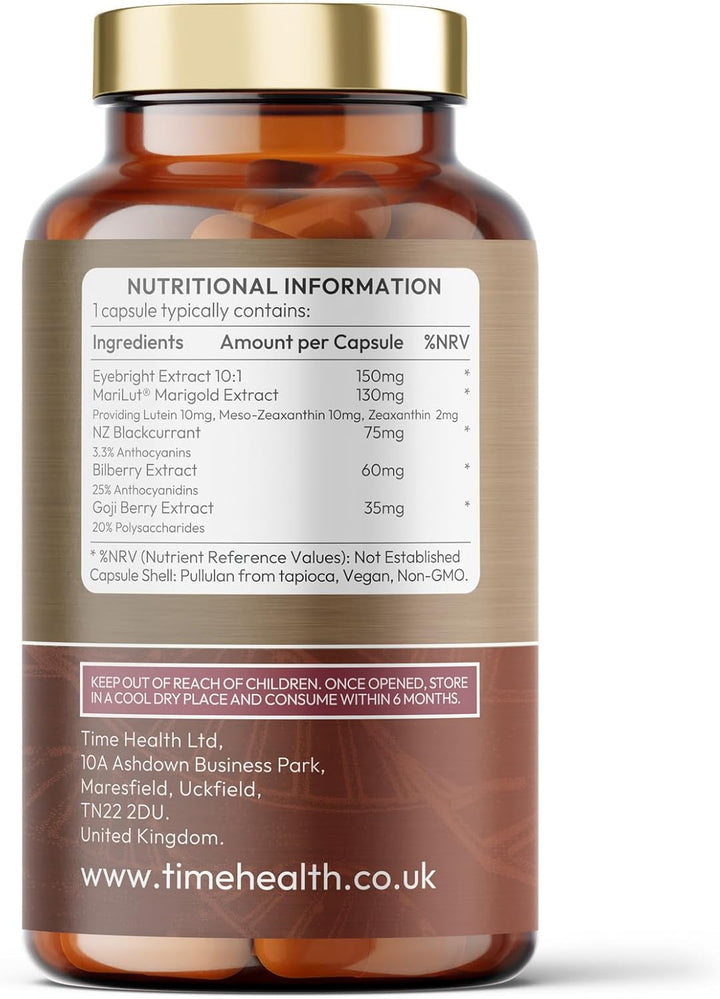 Eye Complex 7-120 Capsules - Lutein, Meso-Zeaxanthin, Zeaxanthin, NZ Blackcurrant, Bilberry, Goji & Eyebright – 4 Month Supply – UK Manufactured