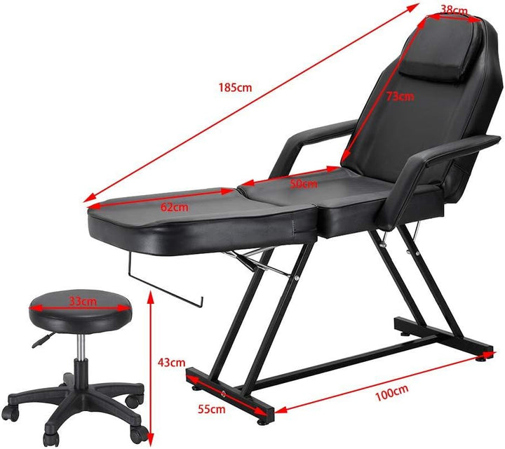Balance Massage Bed Table Adjustable Reclining Beauty Salon Chair Tattoo Spa Facial Couch Bed with Stool (Black)