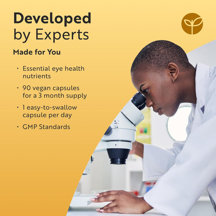 Lutein Natural Eye Supplement – 90 Vegan Capsules - Zeaxanthin, Bilberry Extract, Vitamins A, B12 & Zinc – for Maintenance of Normal Vision – Made in the UK