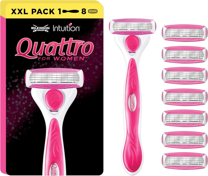 Intuition Quattro Smooth Shave Women’S Razor Blades, Hair Removal, Touch of Aloe Vera, Shavers for Routine Grooming, 6 Refill Pack