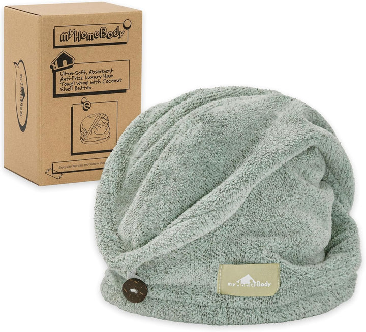 Hair Towel Wrap, Luxury Rapid-Dry Hair-Drying Turban, Ultra Soft and Quick Drying Absorbent Charcoal Fiber, with Coconut Shell Button - Gray