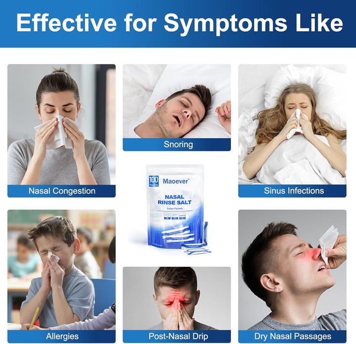 100 Saline, Neti Pot Salt, Individually Wrapped Saline for Neti Pots, Nasal Irrigation, and Squeeze Bottles & Sinus Relief | Sinus Care