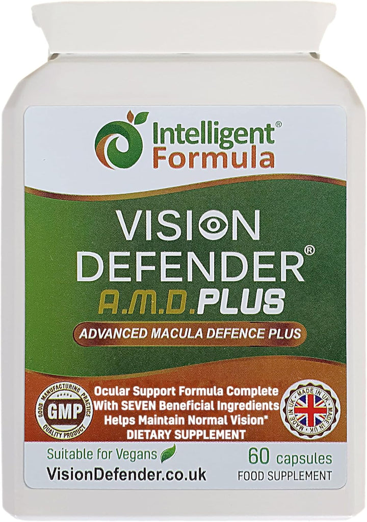 Vision Defender plus Eye Supplement – Complete AREDS2 Eye Vitamins Enhanced with Meso-Zeaxanthin – Lutein, Zeaxanthin, Vitamins C & E, Zinc, Copper – 7 Nutrients for Eye Health – 60 Vegan Capsules