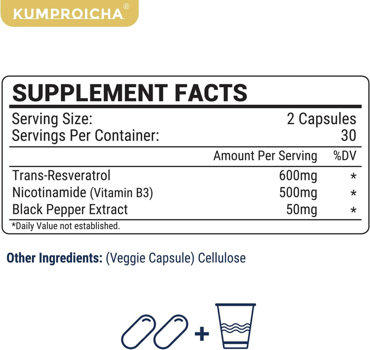 NAD+ Trans-Resveratrol Supplement 1100Mg with Black Pepper Extract - Cellular Energy Booster - (60 Count (Pack of 1))