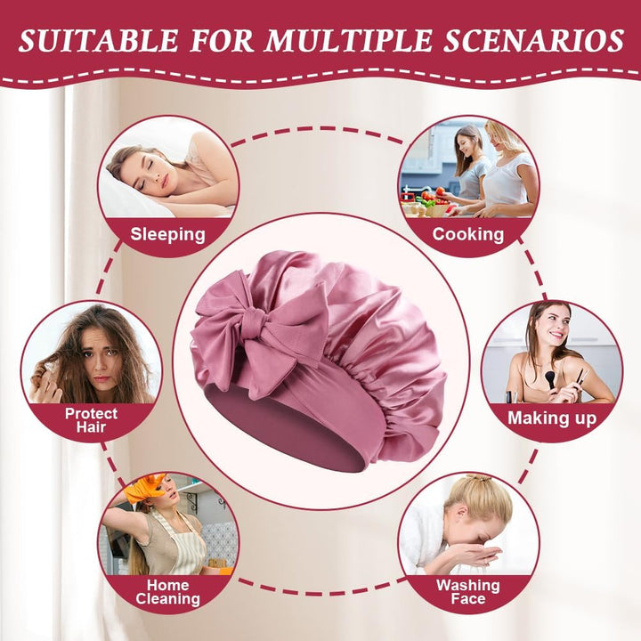 Satin Bonnet, Double-Sided Silk Bonnet Hair Wrap for Sleeping, Night Hair Sleep Cap with Elastic Band, Hair Care Head Cover Hat for Women Girls Long, Straight, Curly Hair