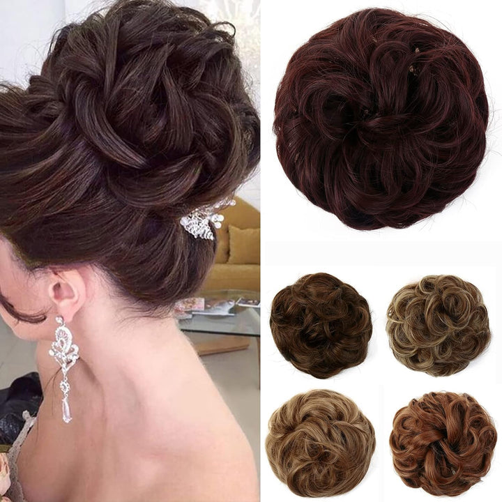 Messy Hair Bun Curly Wavy Hair Scrunchies Accessories Pieces for Women Girls Synthetic Chignons (Dark Brown)