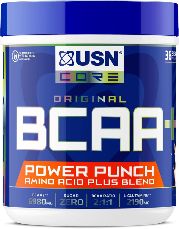 Power Punch BCAA Amino Acids Powder, Tangerine Flavour - 400G, Vegan BCAA Powder, Vitamin B6 & No Sugar, Pre Workout or Intra Workout Energy Drink Mix & Dietary Supplement to Maximise Performance