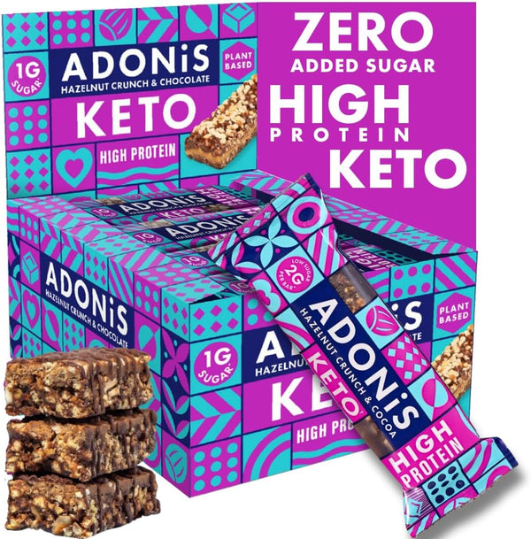 Hazelnut Crunch & Cocoa High Protein Keto Bars (16X45G) | Vegan & Keto-Friendly | 100% Natural Keto Snacks | Sugar Free, Palm Oil Free, Dairy Free | Low Sugar & Low Carb | Ideal for a Keto Diet