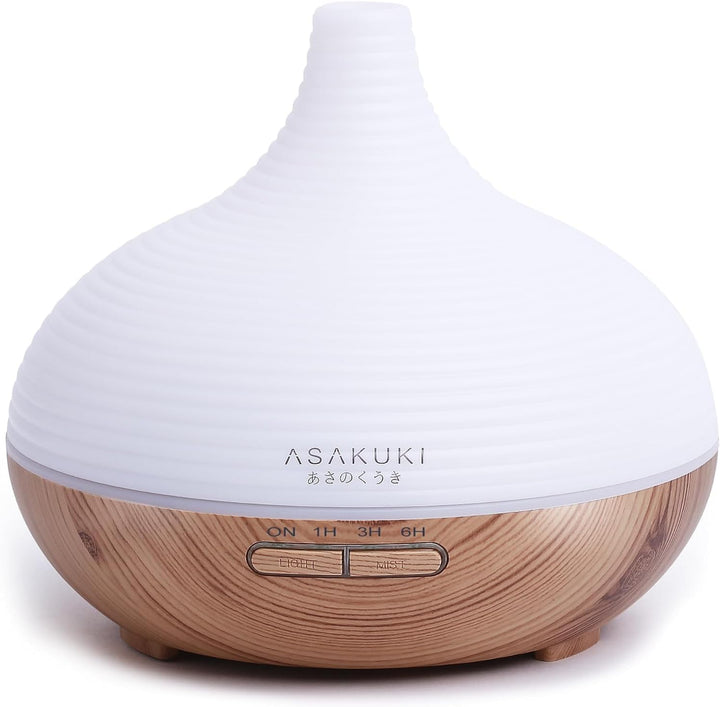 300Ml Essential Oil Diffuser, Wood Grain Ultrasonic Aromatherapy Diffuser, Quiet Diffuser with 4 Timers, Auto Shut-Off & Colour-Changing LED for Home, Office, Yoga | Relaxation & Better Sleep