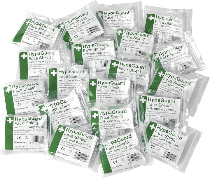 Group Hypaguard Face Shields for CPR Resuscitation, Pack of 20 One-Way Valve Masks