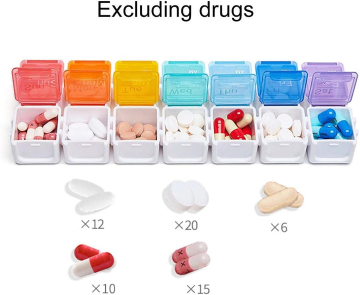 Portable Pill Box with Smart Reminder Alarm, 14 Grids Intelligent Electronic Digital Timer AM and PM Medicine Dispenser, Weakly Pill Organiser for Outdoor Travel Work