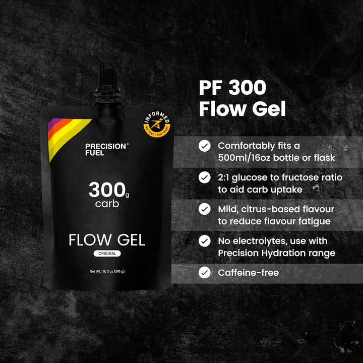 Precision Fuel 300 Flow Energy Gels - Mild Flavour Running Gels for Endurance Athletes, 300G Carbohydrate, Easy-To-Digest, Perfect for Running & Long-Duration Sports (Pack of 1)