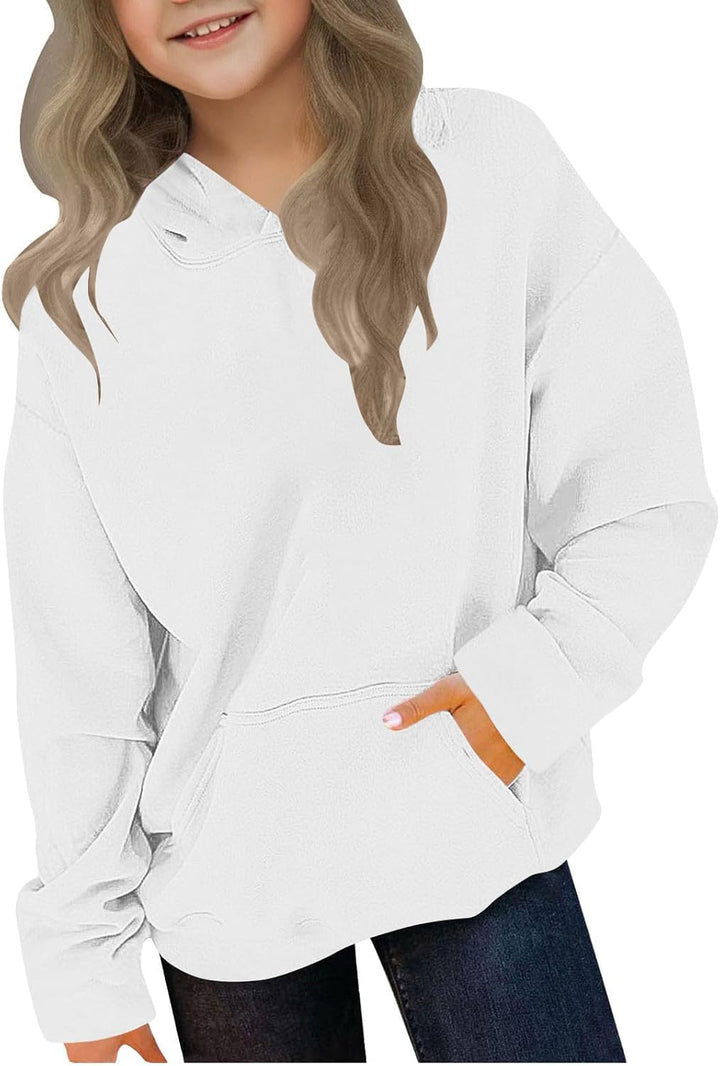 Girls Fleece Hooded Sweatshirt Warm Thickened Pullover with Cuffed Sleeves for Toddler and Big Kids Casual Outerwear