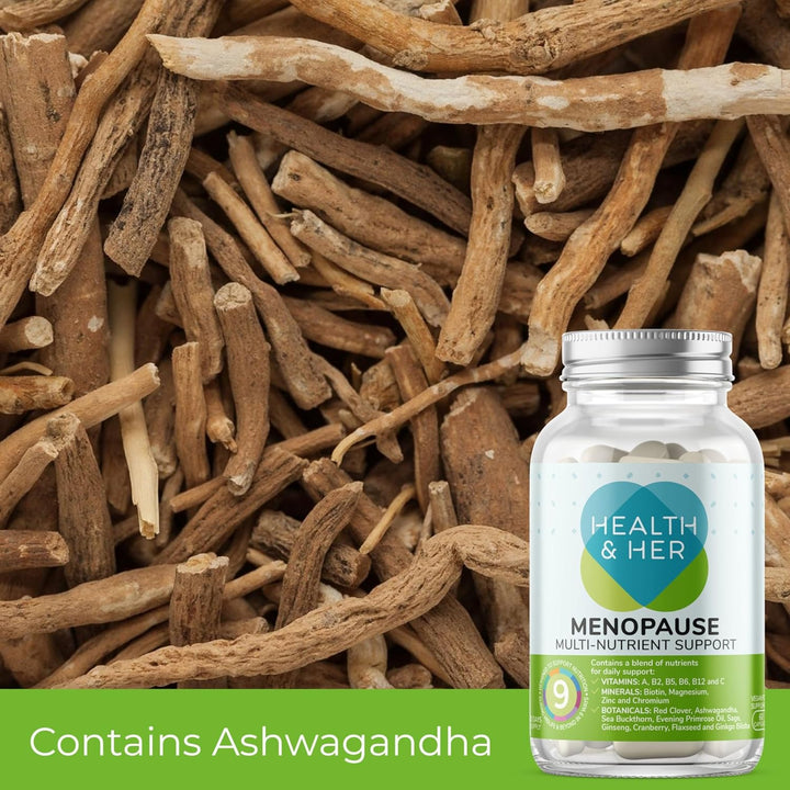 Health & Her Menopause Supplements for Women - Multi-Nutrient Wellbeing Support - Wellbeing for Menopause - 1 Month Supply, 60 Capsules - Vegan