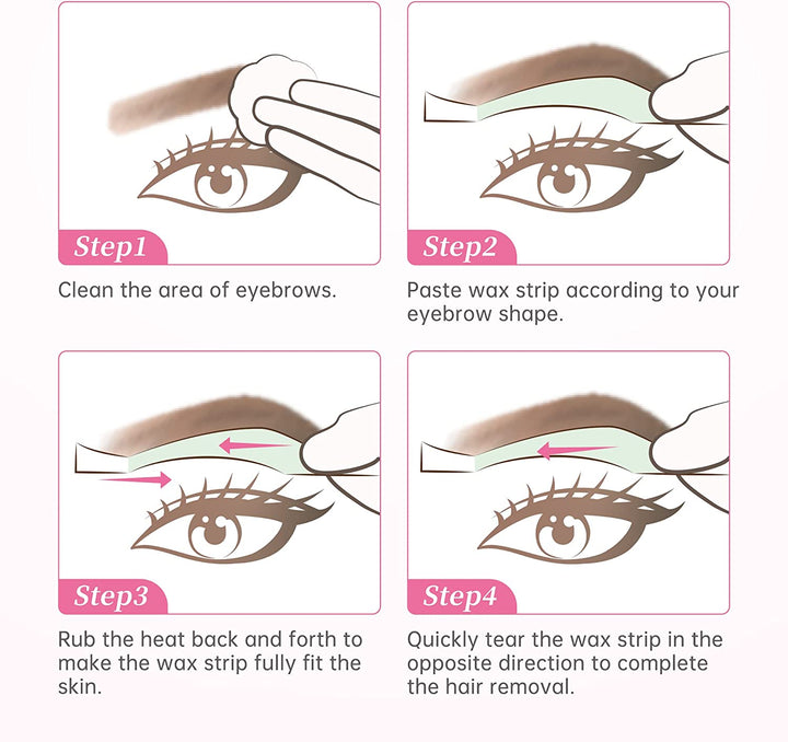 Wax Strips for Face, Eyebrow Shaper Pre-Cut, 24Pcs Waxing Strips with 4Pcs Cleaner Oil Wipes, Cold Wax Strips Facial Hair Removal