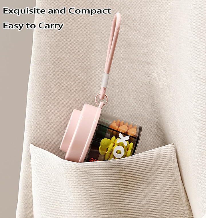 Small Pill Bottle Container, Cute Pill Dispenser with 4 Compartments, round Medicine Dispenser Pocket Purse Vitamin Fish Oil Organizer (Pink)