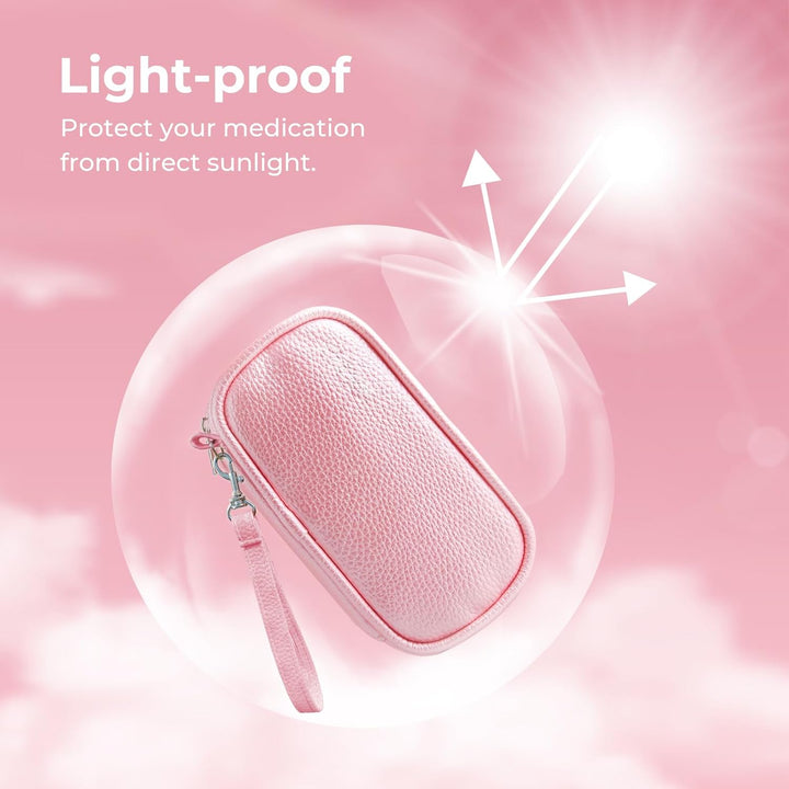 Pink PU Leather Bag Pill Boxes 7 Day 2 Times a Day, Large AM/PM Pill Box Organiser with Portable Zipper Leather Bag for Holding Supplements, Vitamins and Fish Oils