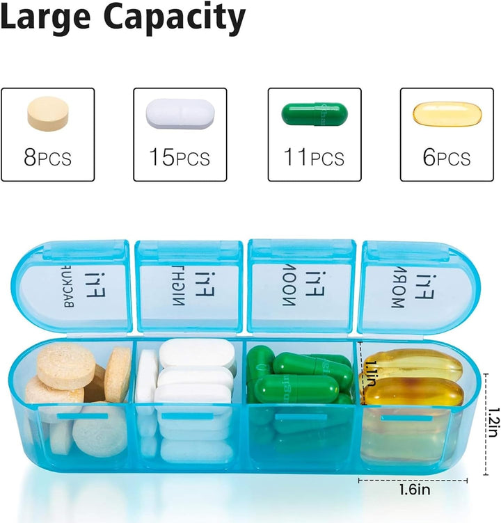 Pill Box Organiser 4 Times a Day,  Weekly Pill Boxes, 7 Day Tablet Organiser, Daily Pill Dispenser 7 Day 4 Compartments, Tablet Box for Medication, Vitamins and Supplements (Black)