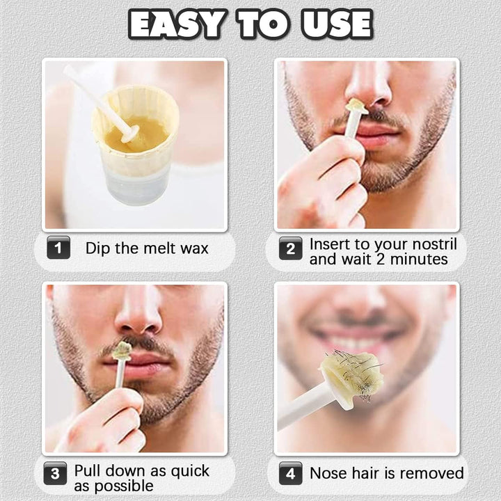 Nose Wax Kit for Men and Women, Nose Hair Removal Wax with 100G Nasal Hair Wax 20 Safe Tip Applicator, 10 Wooden Applicators,10 Containers and 10Moustache Stencils as a Christmas Gifts