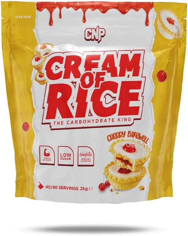 Cream of Rice Carbohydrate, Low Sugar, for Energy & Recovery with Easy Digestion, 2Kg 40/80 Servings 8 Flavours (2Kg, Cherry Bakewell)