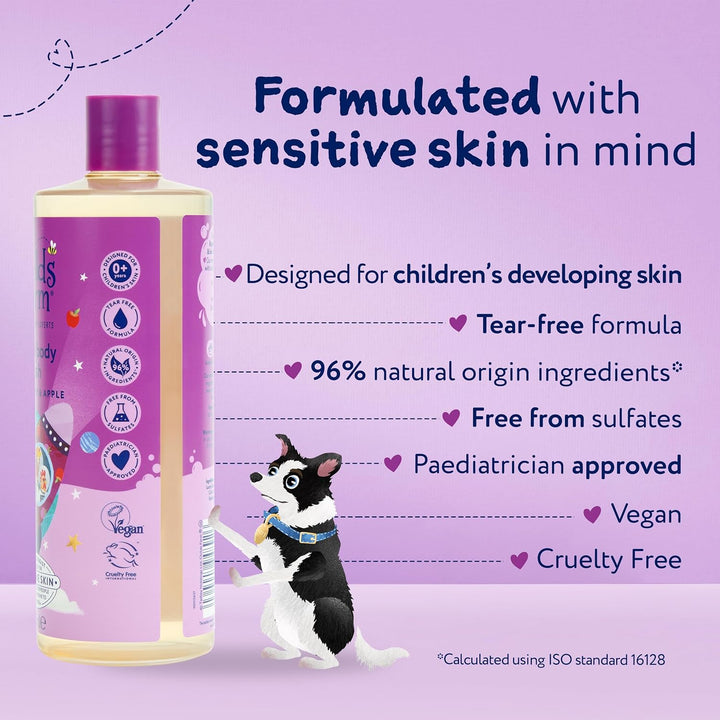 Kids Hair & Body Wash, Blackberry & Apple | Tear-Free, Gently Cleanses | Suitable for Dry, Sensitive Skin, 500Ml