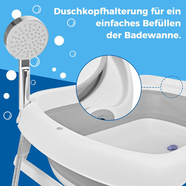 Baby Bath Tub with Bath Stand, 81 X 40 X 24 Cm, Ergonomic Baby Bath with Foldable Bath Stand, Foldable Bathtub with Non-Slip, Folding Bathtub for Newborns ，Grey