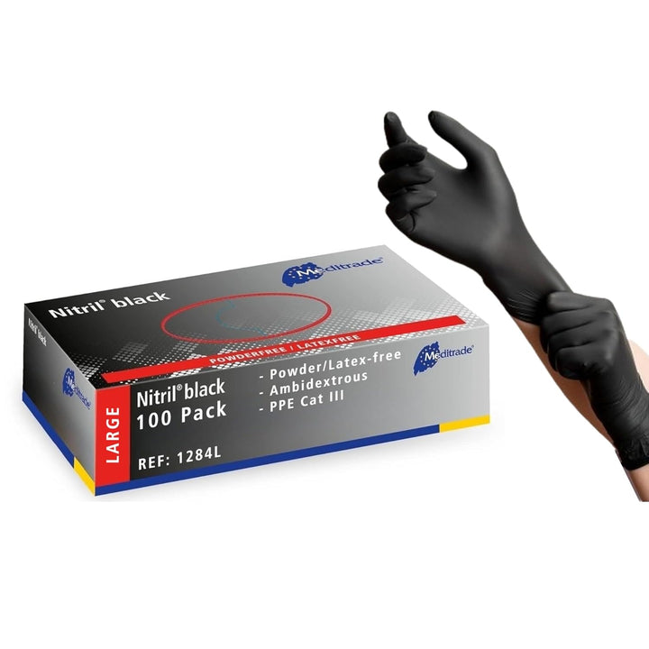 Nitril® Black Nitrile Examination Gloves - Powder-Free, Latex-Free, Multi Use Protective Exam Gloves - Size Small - Black - 100Pcs