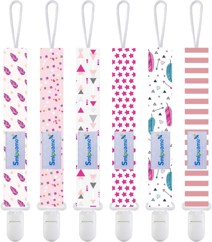 Dummy Clips Girl,6 Pack BPA Free Soother Chain,Pacifier Holder Clips for Teether Toy,Baby Dummy Strap Clip Universal Design Fit All Pacifiers Baby Teething Toys,Newborn Baby Shower(Fruit)