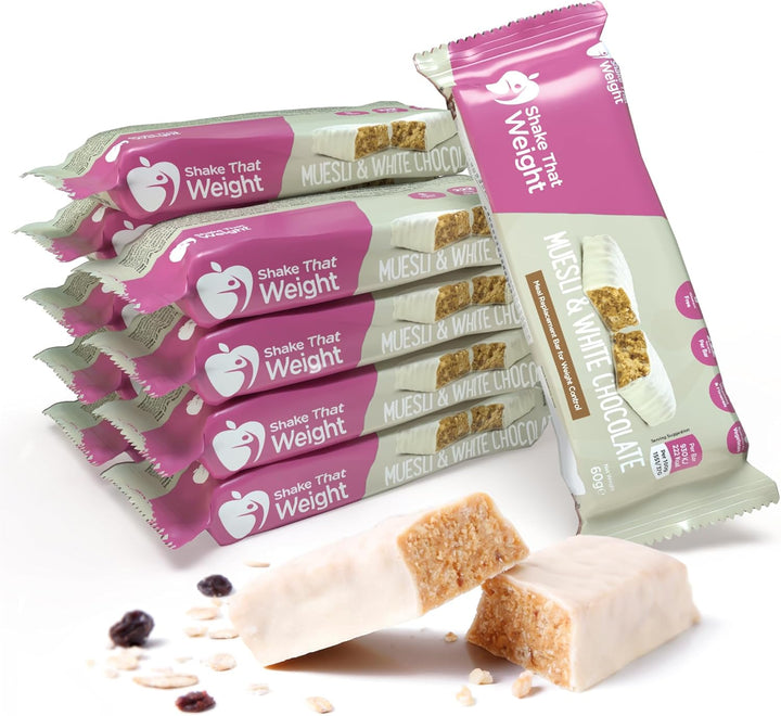 Muesli & White Choc Meal Bars - 10 Meals, 15G Protein, Gluten-Free, Low Calorie Meal Replacement Bars for Weight Loss, High Fibre, Vegetarian