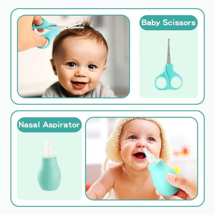 Baby Healthcare and Grooming Kit with Nail Clippers, Scissors, Infant Grooming Kit for Newborns (18 in 1, Green)