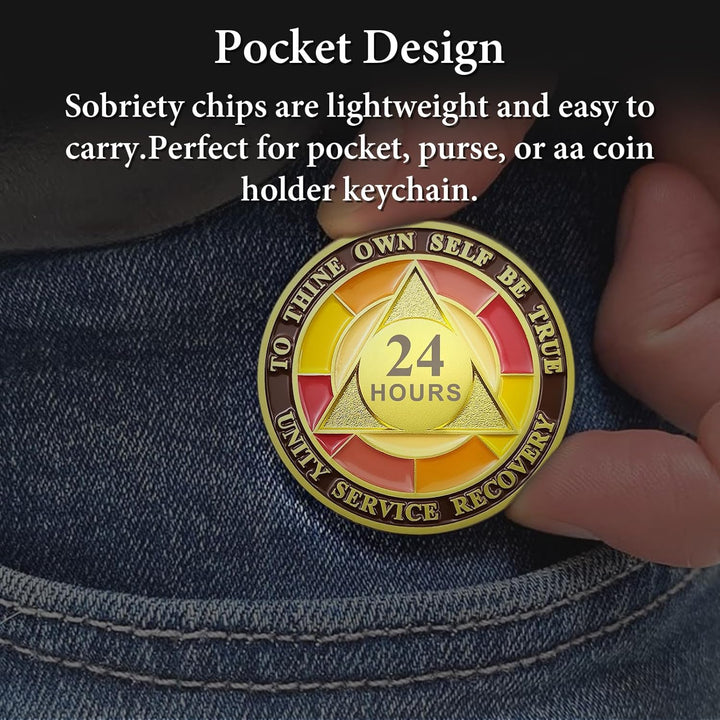 24 Hour Sobriety Chips, Tri-Plate 24Hr Sobriety Coin - One Day AA Medallion Recovery Chips Sober Coins for Narcotics Alcoholics Anonymous Recovery Sober Gifts for Men/Women