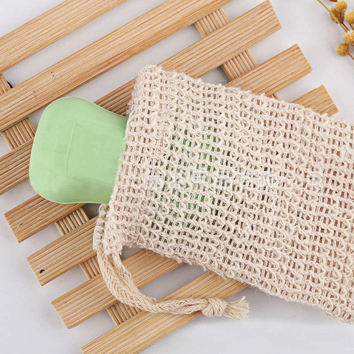 2 Pcs Sisal Soap Bag, Natural Organic Soap Bag Exfoliating Soap Saver Pouch with Drawstring for Foaming, Drying Soaps, Exfoliation
