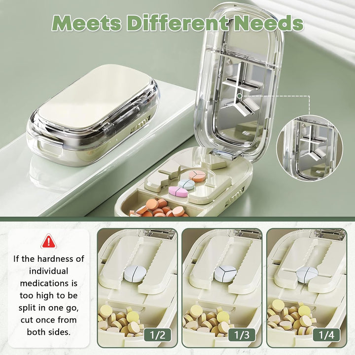 Pill Cutter, New Adjustable Pill Cutters Splitter for Small & Tiny & Large Pills, Portable 1/2 1/3 1/4 Tablet Cutter for Pills, Cutting & Storage 2-In- 1 Tablet Dispenser for Travel (Green)