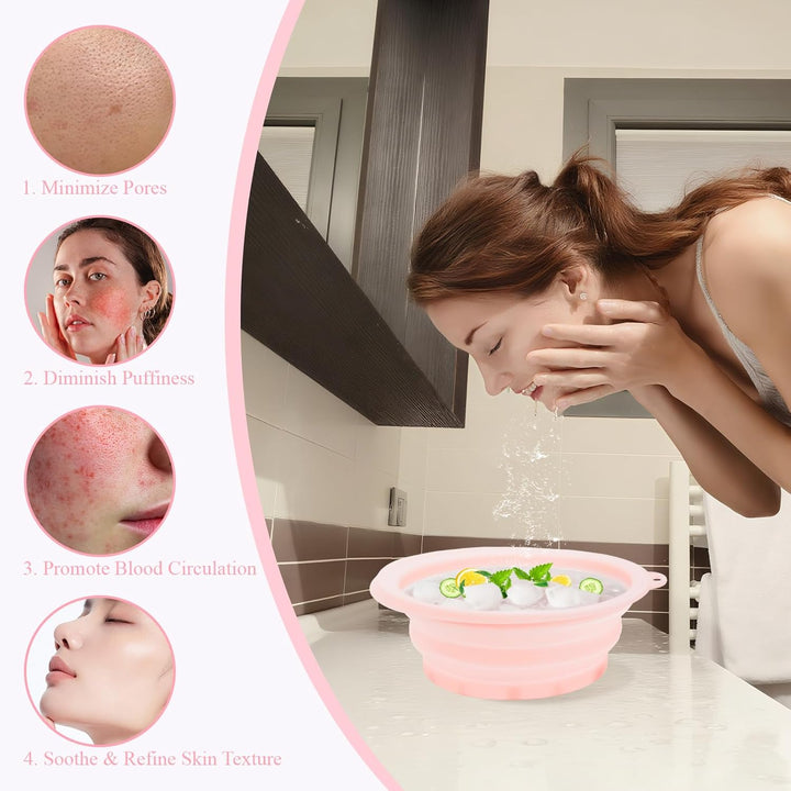 Silicone Ice Bowl for Face, Portable Ice Bath Face Bowl, Foldable Facebowl with Built-In Icetray, Quick Cooling Facial Washing Basin for Puffiness Relief, Soothe Skin, Bathroom Accessories