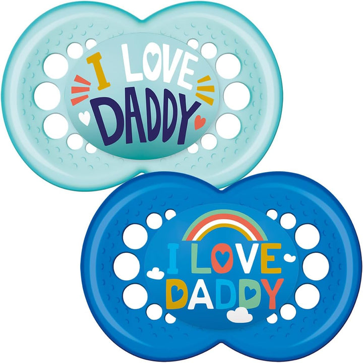 Original Soothers | 6 plus Months | 2 Pack | Comes in Dummy Steriliser Case | Sustainable Materials | Baby Accessories | Blue (Various Designs)