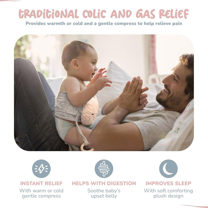 Baby Colic & Gas Relief Heating Tummy Wrap Blue - Hot & Cold Clay Pack for Bruises & Gassy Belly - Ukca-Certified - Wooden Teether, Soft Plush Swaddle Band, Premium Belt for Infant Newborn