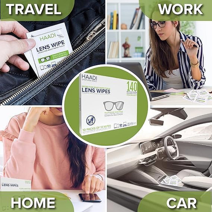 Glasses Cleaner Wipes 140 Individually Wrapped Lens Wipes Multipurpose Suitable for Spectacle Lenses, Cameras, Binoculars, Mirrors, Screens, Optical and Electronic Devices