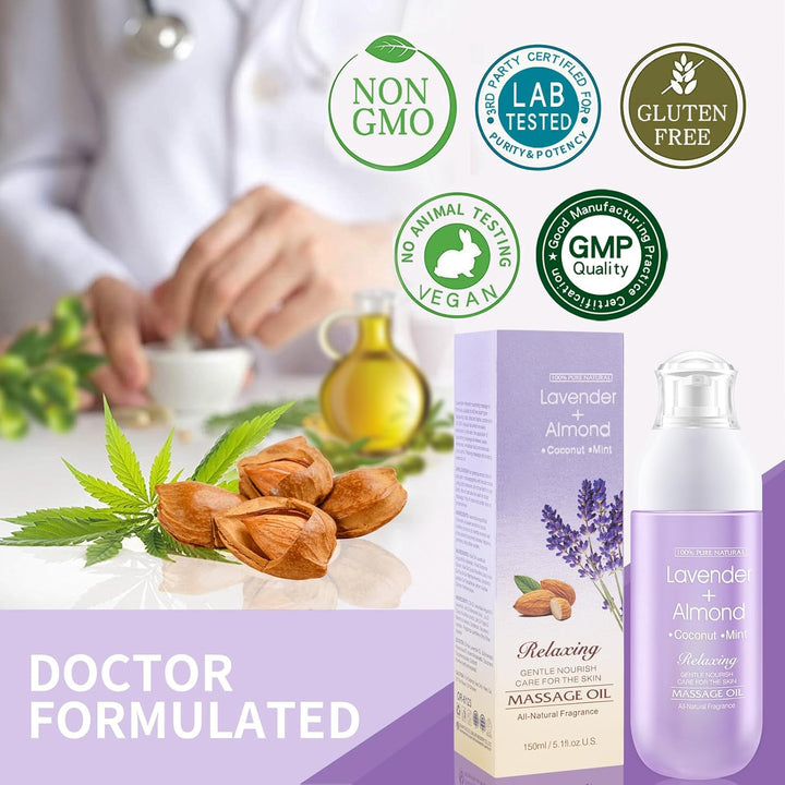 Massage Oil for Warming, Relaxing Massage Oil Lavender Almond Peppermint and Coconut Massage Oils for Massage Moisturizing Body Oil for Men and Women 5.1 Fl.Oz