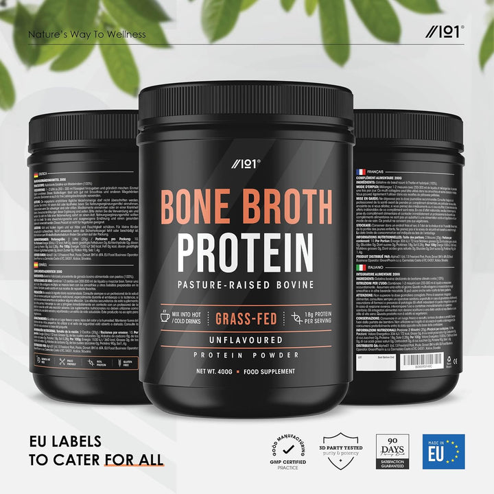 Bone Broth Beef Protein Powder - 400G - Unflavoured - 100% Grass-Fed & Pasture Raised Beef (20 Day Supply) by
