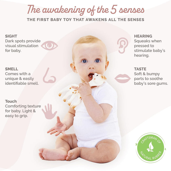 Baby Teether – 100% Natural Rubber Teething Toy – Handmade in France – Bpa-Free, Non-Toxic, Vegan, Sensory Stimulating Teether for Newborns 0+ Months