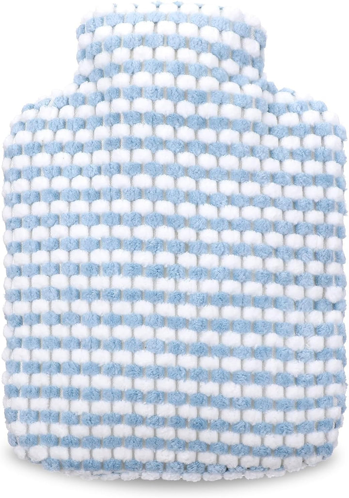 Hot Water Bottle, 500ML Small Hot Water Bottle with Cover Stripe Style Hand Warmer with Soft Premium Faux Fur Cover 2-In-1 Bottles for Cold & Hots Compress Bag for Women Seniors(Pink)